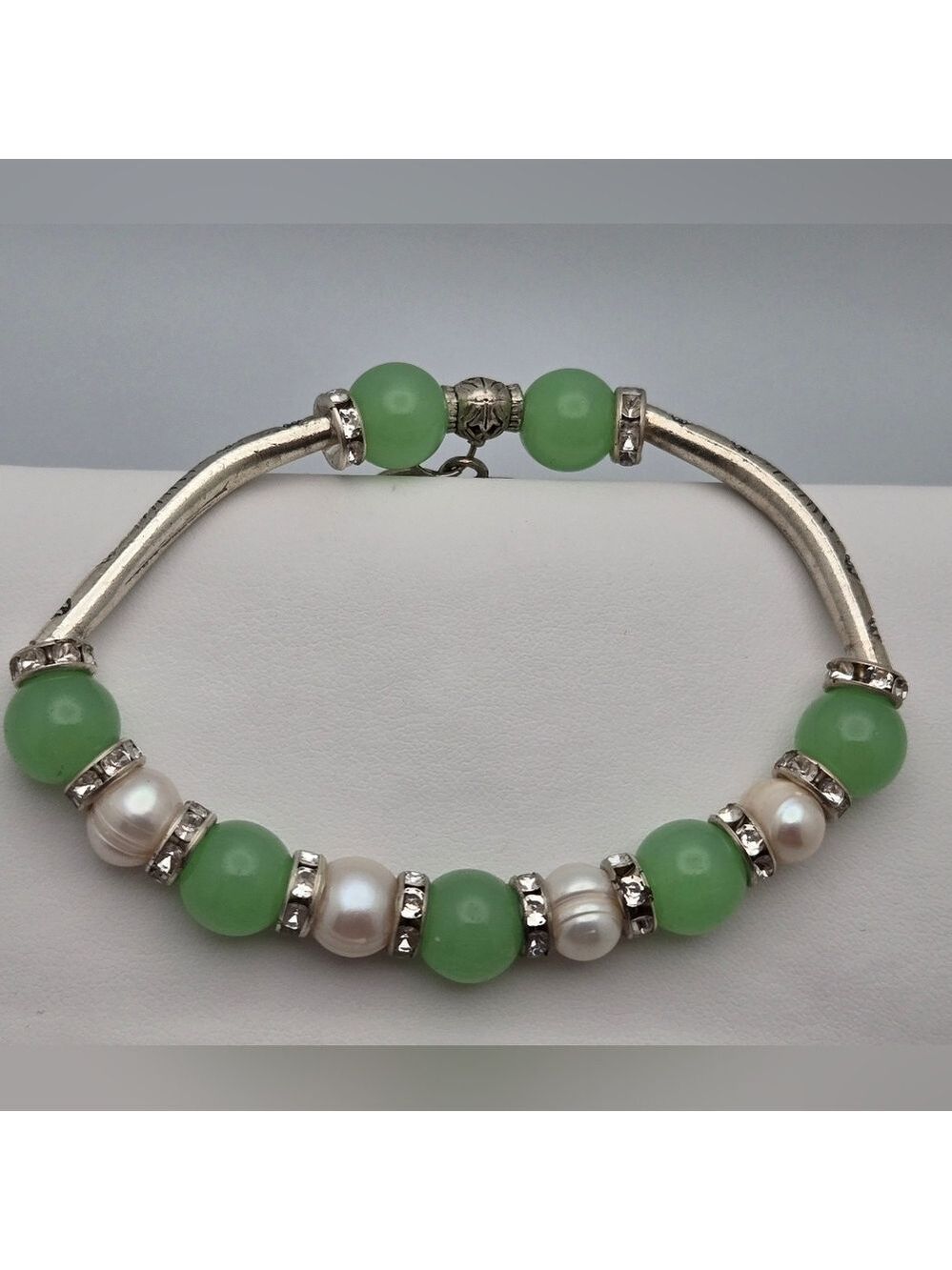 Natural Pear Handmade Silver Bracelet Aventurine & Heart Charm 9”